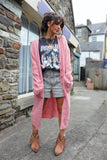 Pink button up long cardigan