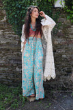 Aqua floral silk trousers