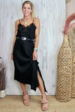 Asymmetrical lace trim long dress (Black)
