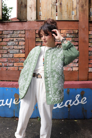 Khaki embroidered quilted jacket