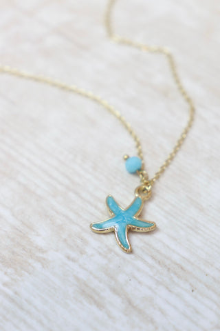 Blue starfish necklace (Gold)