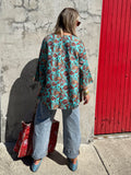 Coral border floral kimono