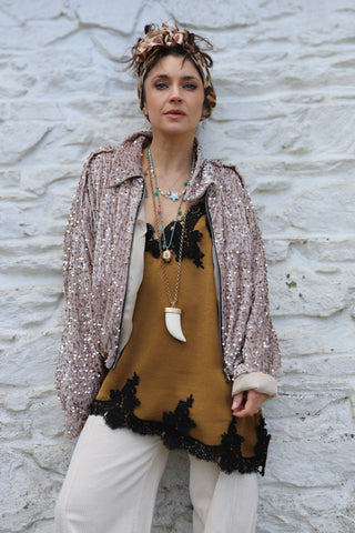 Velvet and sequin embellished bomber jacket