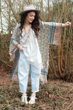 Peach border floral kimono