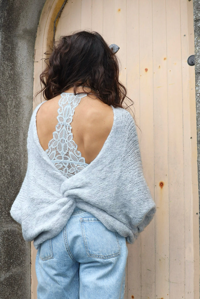 Ruffle sleeve knot detail jumper (Grey)