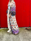 Floral kimono with blue and purple trim