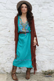 Floral embroidered turquoise dress