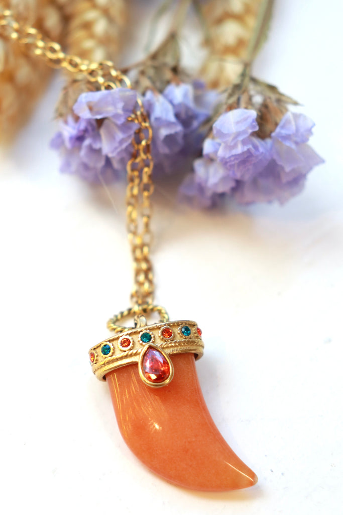 Embellished amber horn necklace