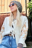 Floral embroidered tie cardigan (Cream)