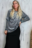 Oversized sequin and velvet silver t-shirt
