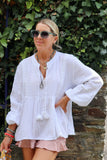 Crochet insert peasant blouse (White)