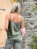 Khaki lace trim silky cami
