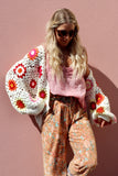 Pink floral crochet cardigan