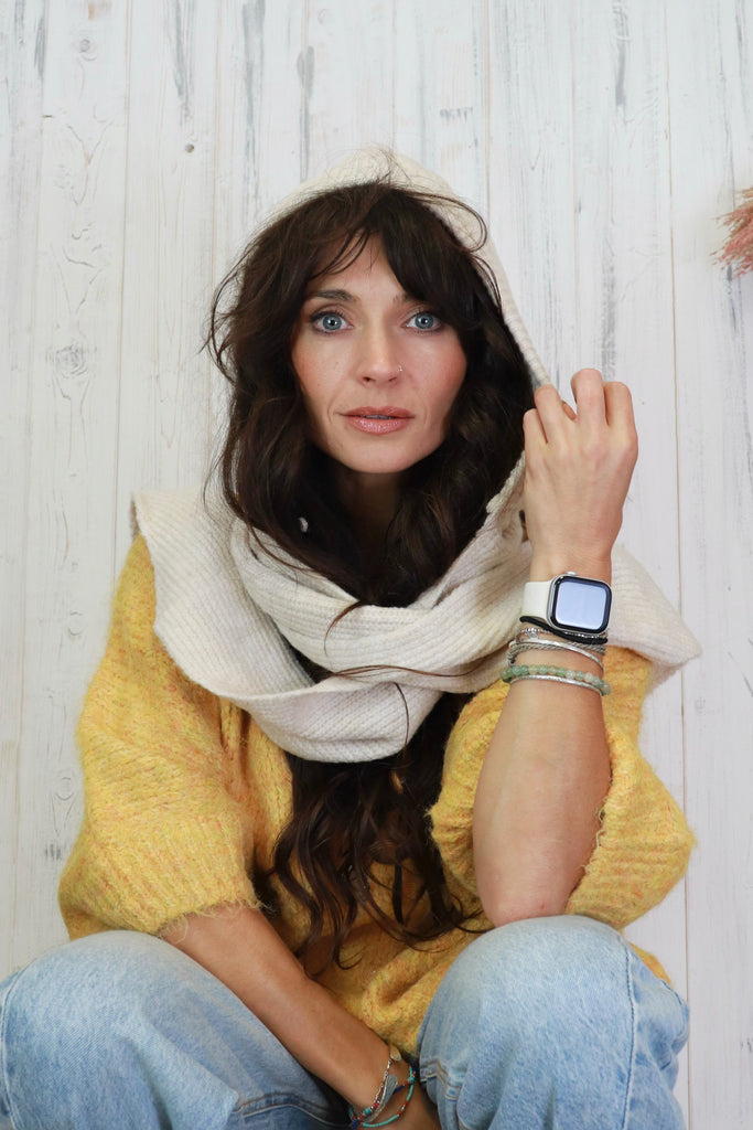 Hooded cable knit scarf