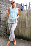 Lace end light blue tank top