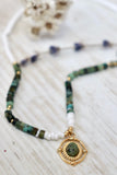 Gold pendant necklace with agate beads