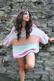 Coral striped open knit jumper