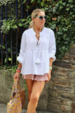 Crochet insert peasant blouse (White)