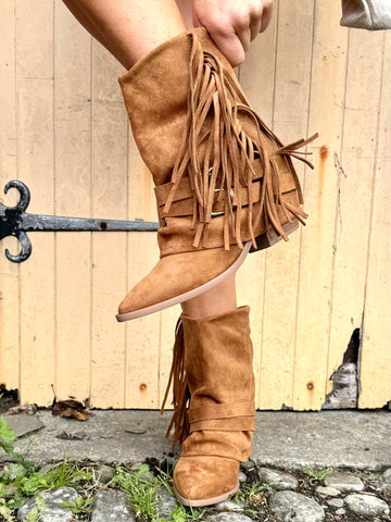 Fringe suede ankle boots