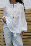 White beaded peasant blouse