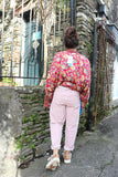 Paper bag waist cord trousers (Pink)