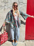 Coral border floral kimono