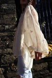 Embroidered silky peasant blouse