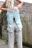 Lace end light blue tank top