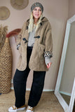 Leopard print detail duffle coat