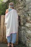 Pink whipstitch and cream cardigan