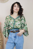 Khaki floral silky blouse