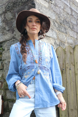 Crochet insert floral blouse