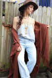 Pinstripe crochet embroidered cami