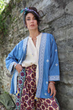 Diamond embroidered denim kimono