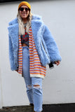 Fluffy periwinkle biker jacket