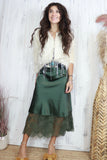 Lace end silky skirt (Khaki)