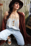 Pinstripe crochet embroidered cami