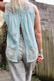 Lace end light blue tank top