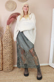 Silky skirt with lace panel