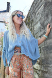 Washed blue linen top