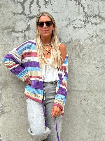 Striped tie front cardigan