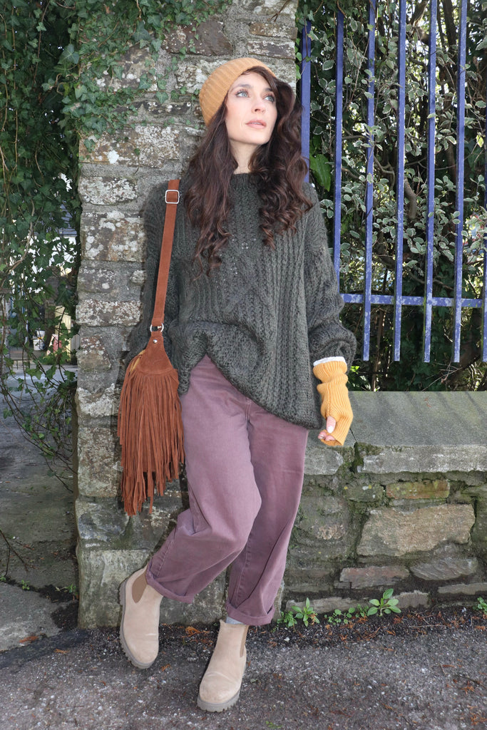 Moss green cable knit jumper
