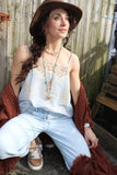 Pinstripe crochet embroidered cami