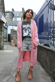 Pink button up long cardigan