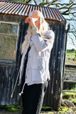 Grey blue beaded utility jacket
