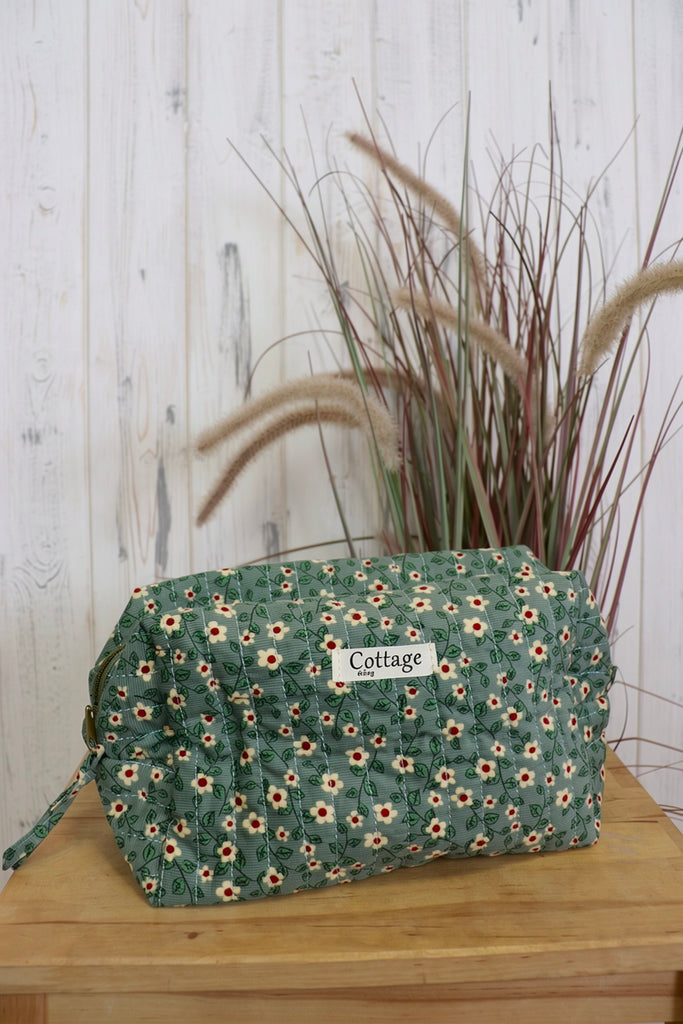 Floral soft cord makeup bag (Teal)