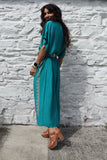 Teal dress with gold embroidery