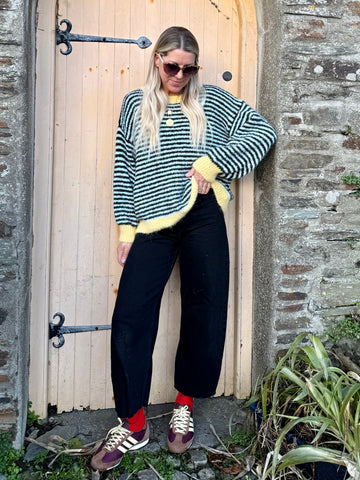 Blue stripe yellow trim knit jumper