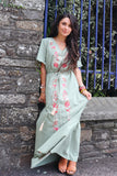 Floral embroidered olive dress