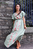 Floral embroidered olive dress
